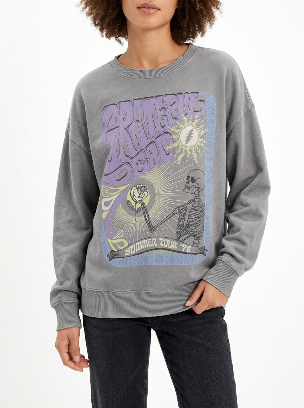 American Eagle Gray Crew Neck Knit Graphic Print Sweatshirt Women Size S/P